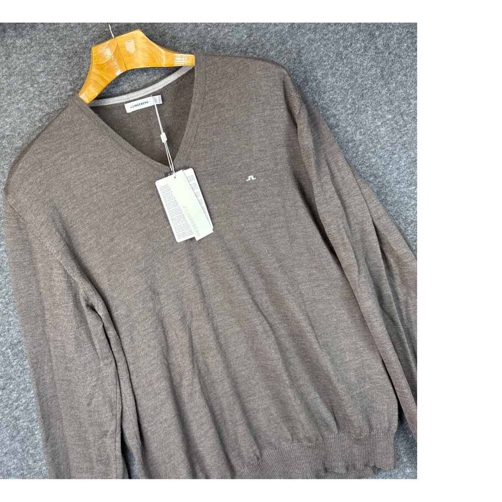 NWT J.Lindeberg Lymann True Merino Knit V-Neck Sweater Brown Men XXL Slim Luxury
